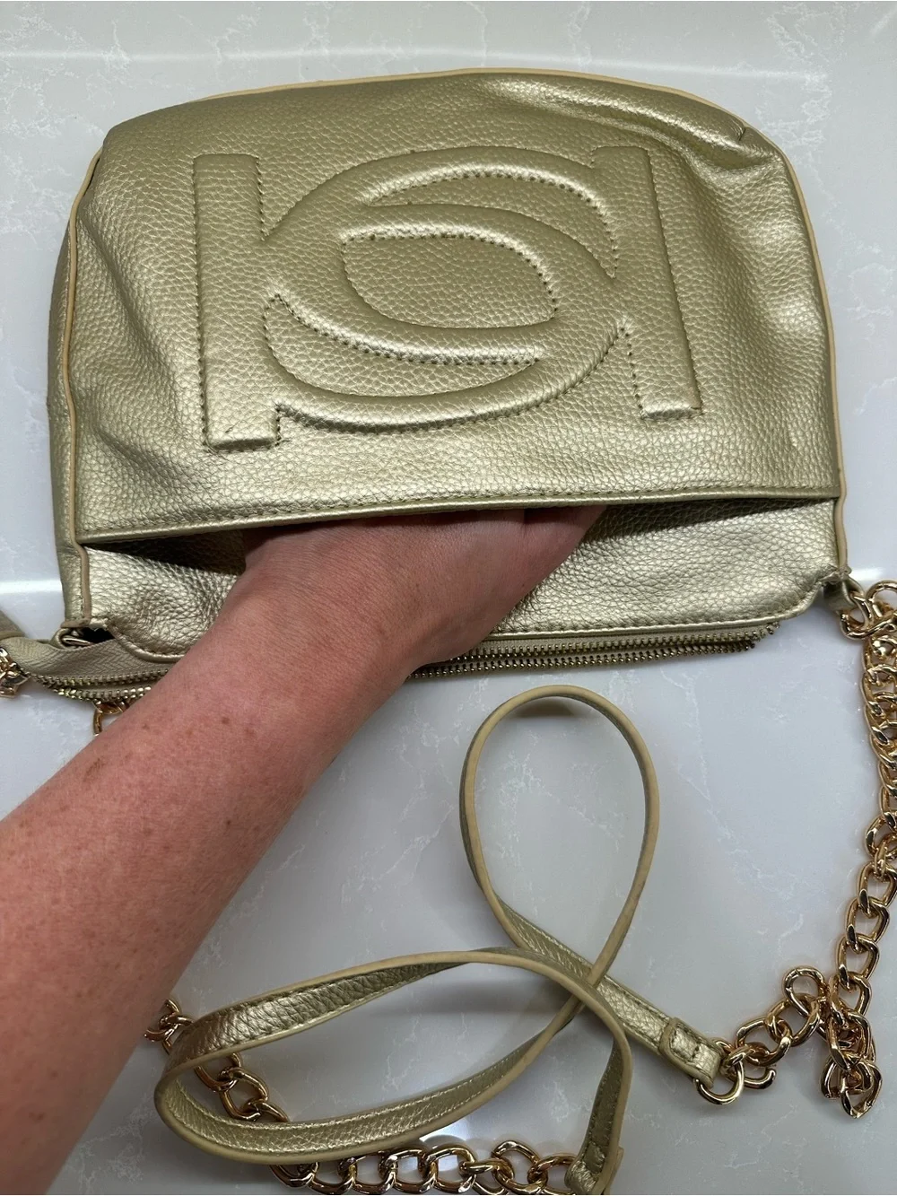 Authentic bebe Metallic Gold Crossbody Bag